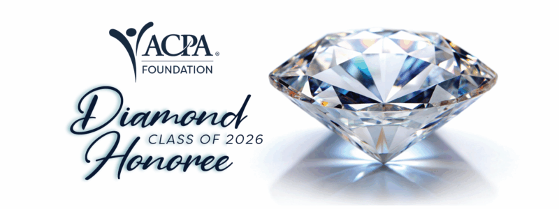 ACPA Foundation Diamond Honoree Class of 2026. Large diamond image to the right of the text.